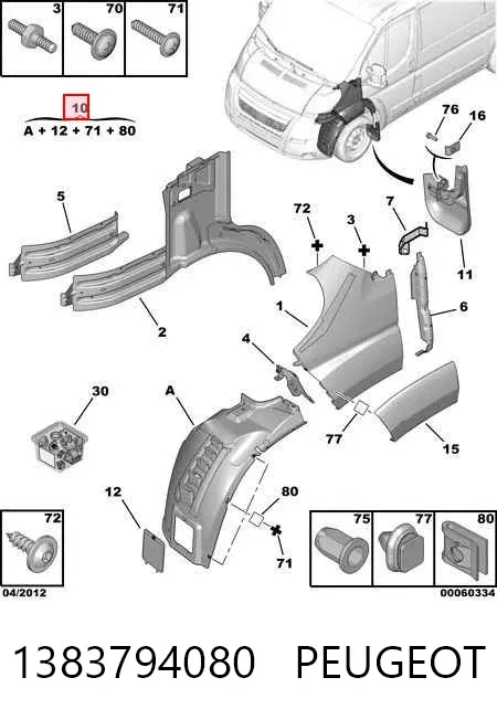 Nadkole błotnika przedniego lewe 1383794080 Peugeot/Citroen