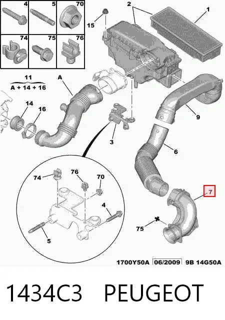 Wlot powietrza do filtra powietrza Peugeot 5008 I