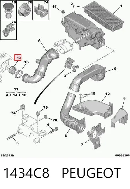 Uszczelka turbiny, wkładka elastyczna 1434C8 Peugeot/Citroen