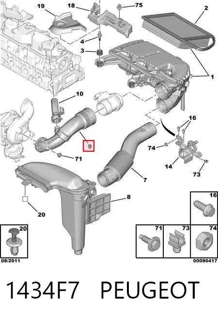 Króciec powietrza, wlot do turbiny (doładowanie) 1434F7 Peugeot/Citroen