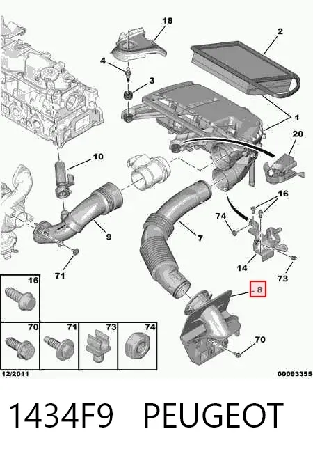 Wlot powietrza do filtra powietrza Peugeot Partner Tepee