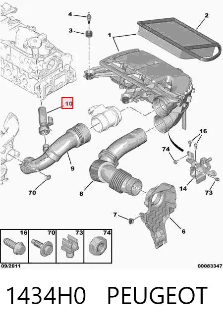 Króciec wentylacji kadłuba (separatora oleju) 1434H0 Peugeot/Citroen