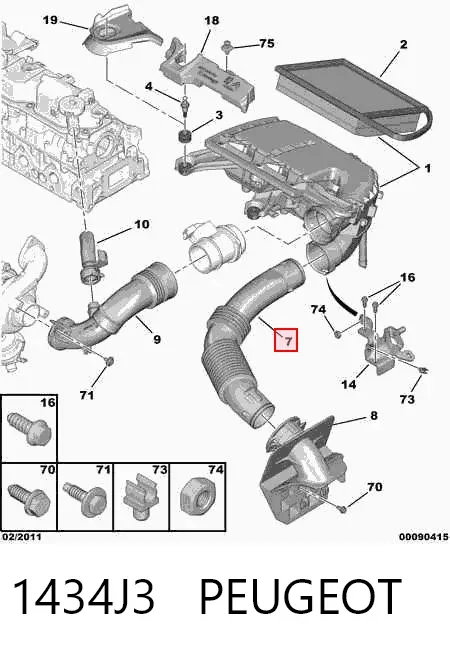 Króciec powietrza, wlot filtra powietrznego 1434J3 Peugeot/Citroen