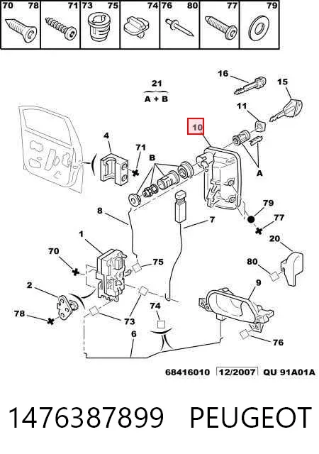 Klamka drzwi przednich zewnętrzna prawa 1476387899 Peugeot/Citroen
