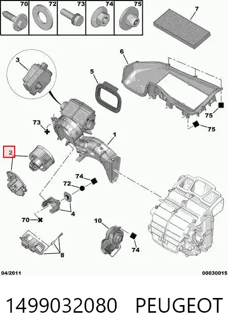 Silniczek wentylatora nagrzewnicy (ogrzewacza wnętrza) 1499032080 Peugeot/Citroen
