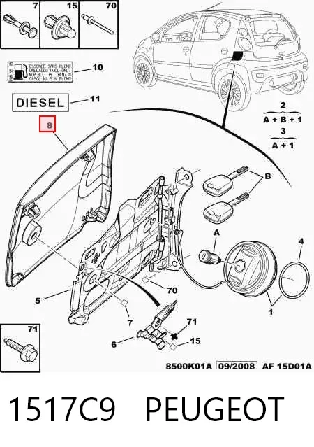 Klapka wlewu paliwa Citroen C1 I