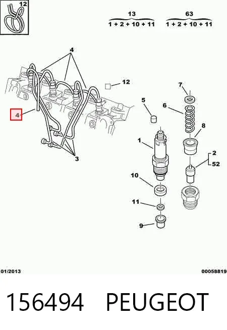 Rurka paliwa, zwrotna od wtryskiwaczy 156494 Peugeot/Citroen