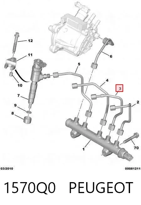 Rurka paliwa wtryskiwacza 2. cylindra 1570Q0 Peugeot/Citroen