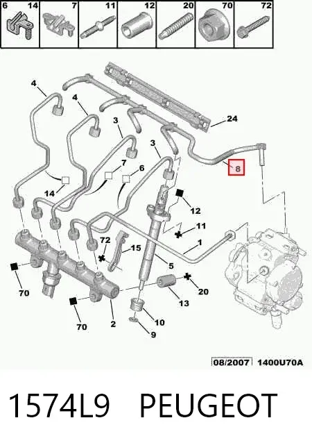 Rurka paliwa, zwrotna od wtryskiwaczy 1574L9 Peugeot/Citroen