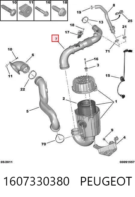 Króciec powietrza, wylot filtra powietrznego 1607330380 Peugeot/Citroen
