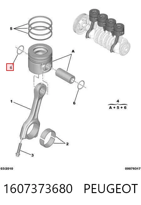 Tłok, komplet do jednego cylindru, STD 1607373680 Peugeot/Citroen
