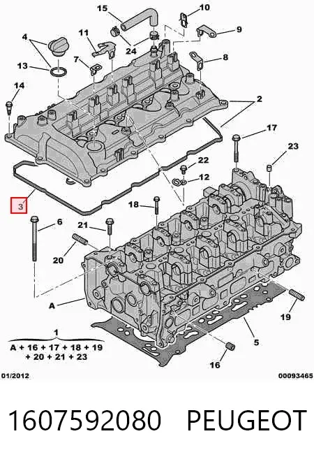Uszczelka pokrywy zaworowej silnika 1607592080 Peugeot/Citroen