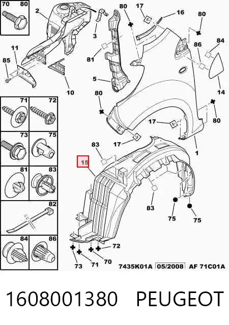 Nadkole błotnika przedniego prawe 1608001380 Peugeot/Citroen