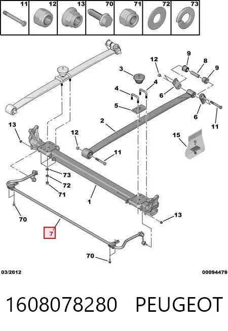 Stabilizator tylny 1608078280 Peugeot/Citroen