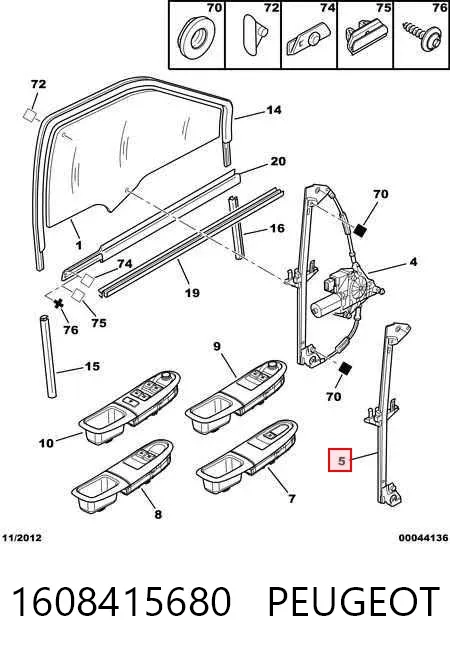 Mechanizm podnoszenia szyby drzwi przednich lewych 1608415680 Peugeot/Citroen