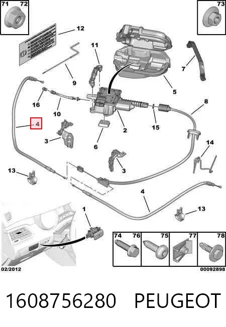 Linka hamulca ręcznego tylna prawa/lewa 1608756280 Peugeot/Citroen