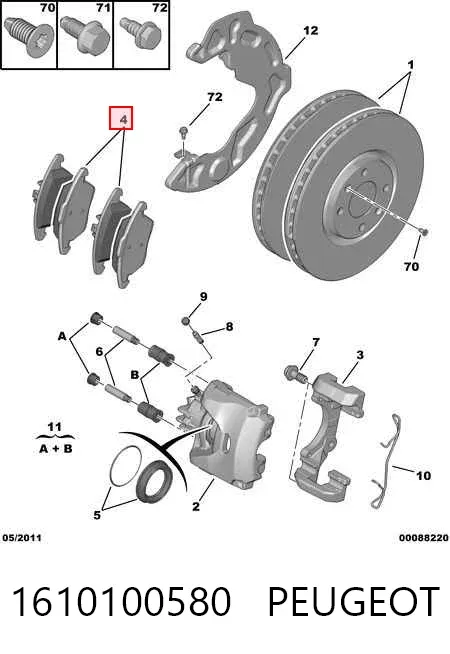 Klocki hamulcowe przednie tarczowe 1610100580 Peugeot/Citroen