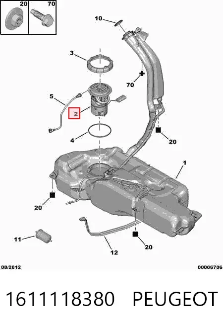 Moduł pompy paliwowej z czujnikiem poziomu paliwa 1611118380 Peugeot/Citroen