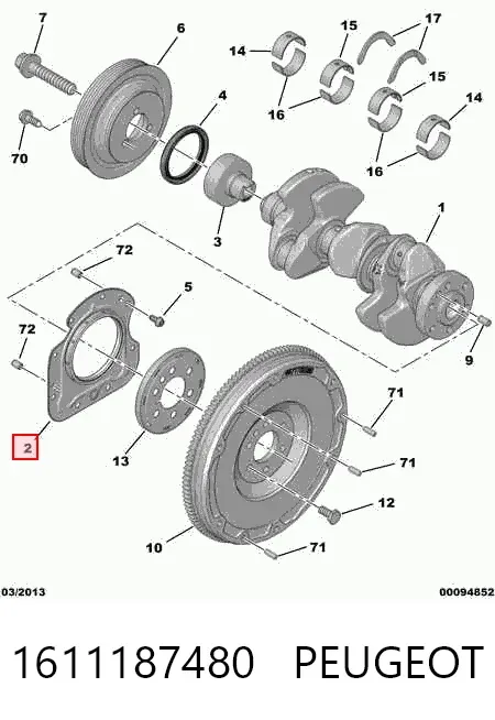 Uszczelniacz wału korbowego silnika tylny 1611187480 Peugeot/Citroen