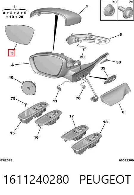 Lusterko wsteczne lewe 1611240280 Peugeot/Citroen