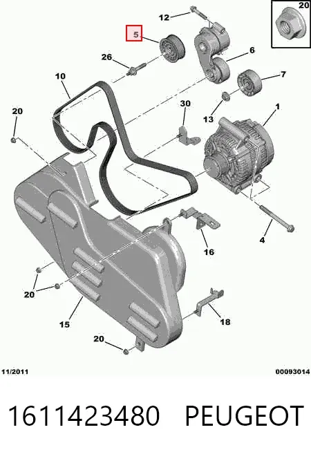 Rolka prowadząca, kierunkowa paska napędowego 1611423480 Peugeot/Citroen
