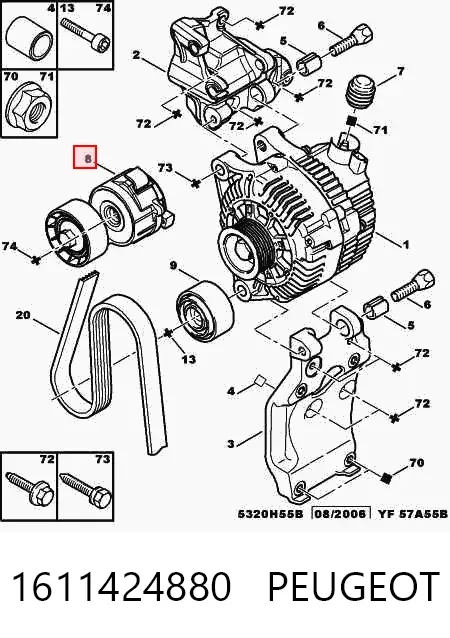 Napinacz paska napędowego 1611424880 Peugeot/Citroen