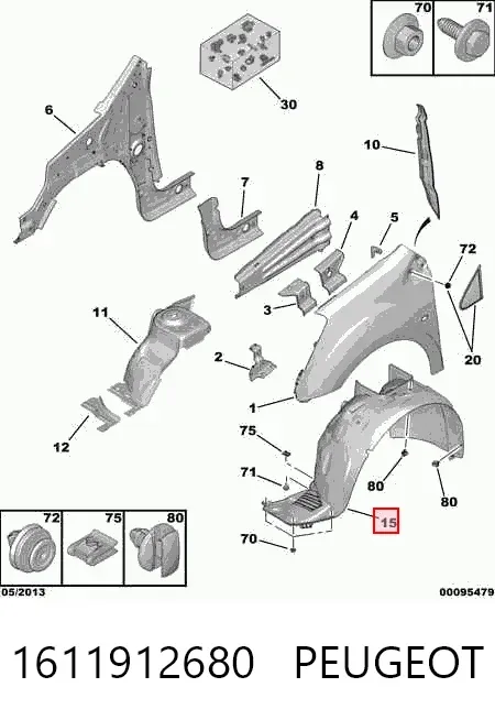 Nadkole błotnika przedniego prawe 1611912680 Peugeot/Citroen