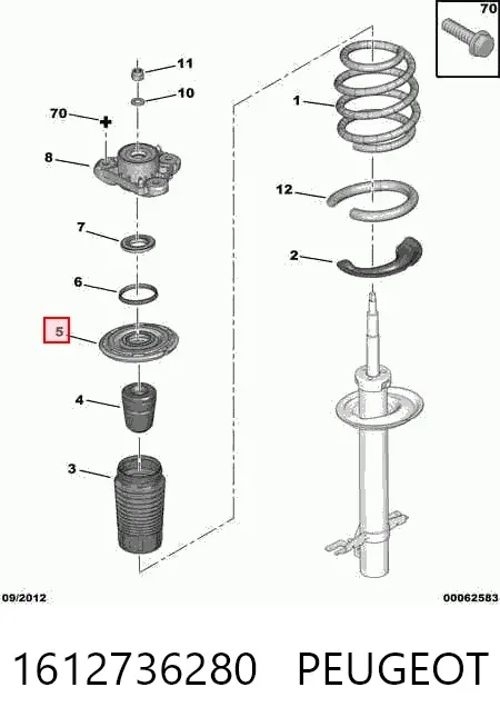 Gniazdo sprężyny przedniej górne 1612736280 Peugeot/Citroen