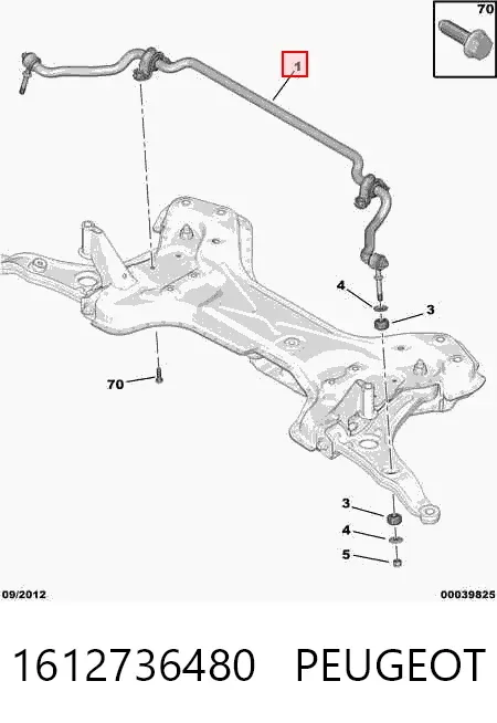 Stabilizator przedni 1612736480 Peugeot/Citroen