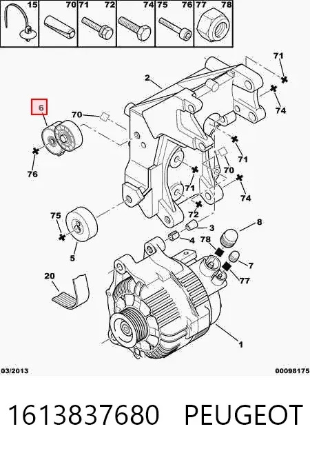 Napinacz paska napędowego 1613837680 Peugeot/Citroen