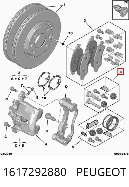 Zestaw naprawczy zacisku hamulcowego przedniego 1617292880 Peugeot/Citroen
