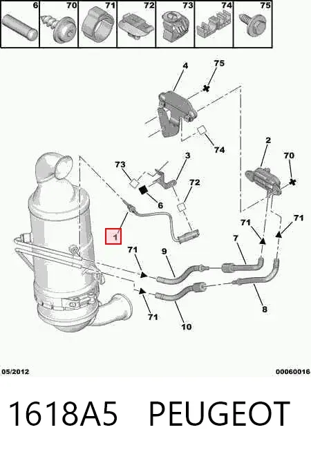 Czujnik temperatury spalin, filtra cząstek stałych 1618A5 Peugeot/Citroen