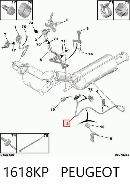 Czujnik temperatury spalin, w katalizatorze 1618KP Peugeot/Citroen