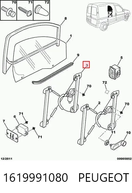 Mechanizm podnoszenia szyby drzwi przednich lewych 1619991080 Peugeot/Citroen