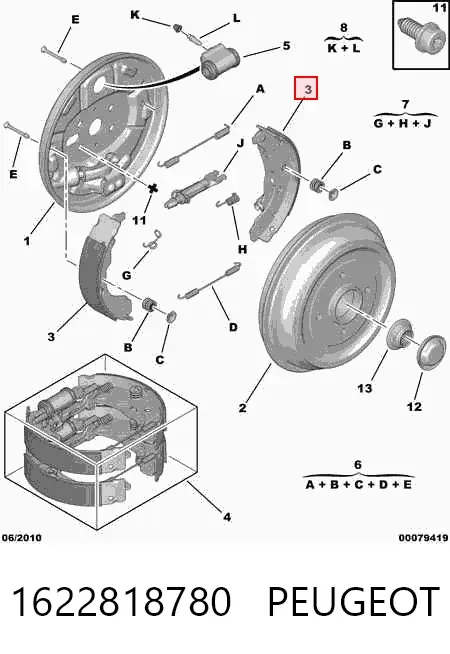 Klocki hamulcowe tylne bębnowe 1622818780 Peugeot/Citroen