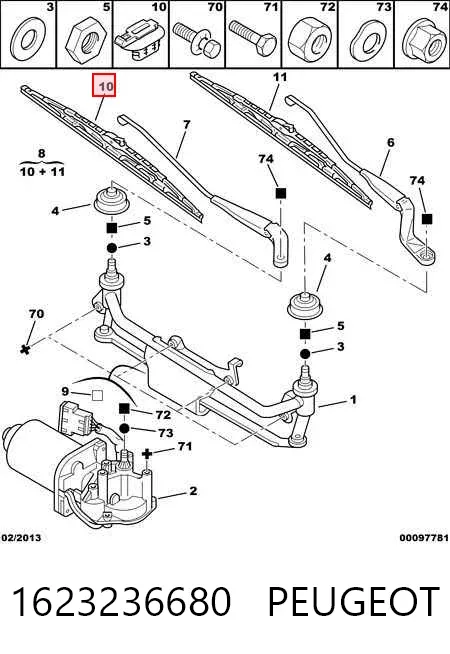 Pióro wycieraczki szyby przedniej pasażera 1623236680 Peugeot/Citroen
