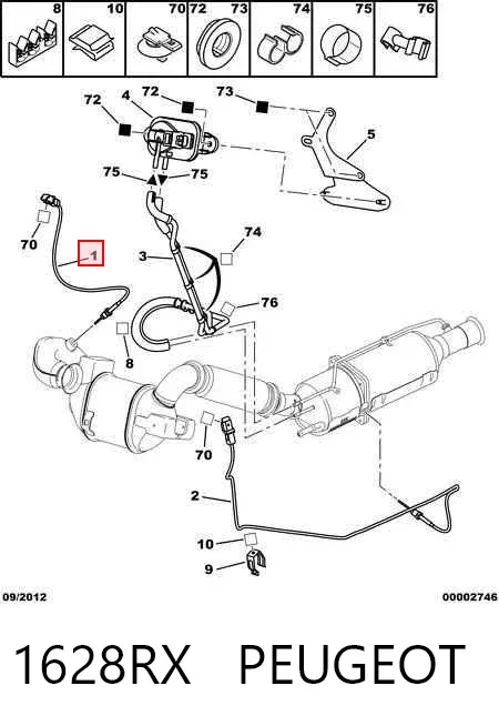 Czujnik temperatury spalin, filtra cząstek stałych 1628RX Peugeot/Citroen