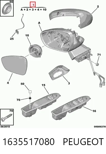 Lusterko wsteczne lewe 1635517080 Peugeot/Citroen