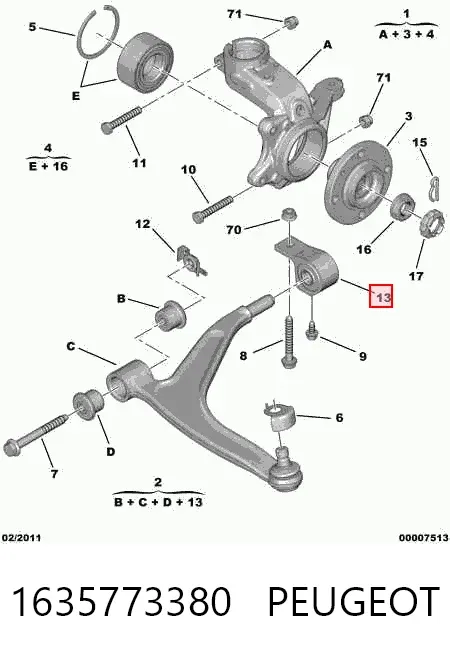Wahacz zawieszenia przedniego dolny prawy 1635773380 Peugeot/Citroen