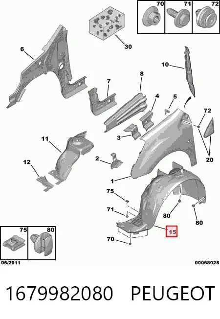 Nadkole błotnika przedniego lewe 1679982080 Peugeot/Citroen