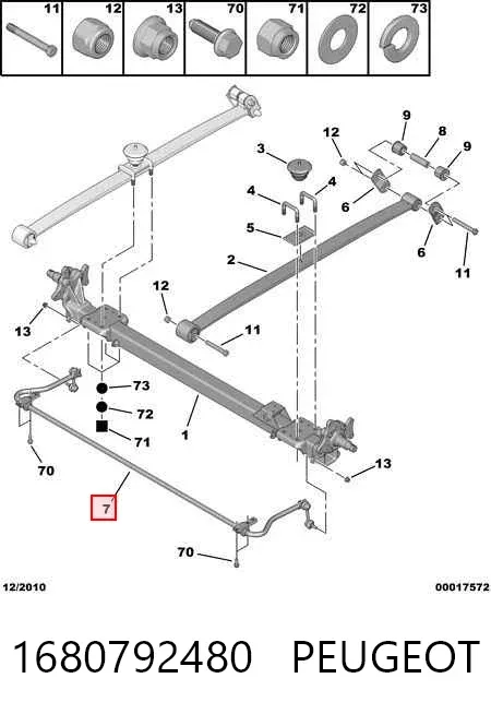 Stabilizator tylny 1680792480 Peugeot/Citroen