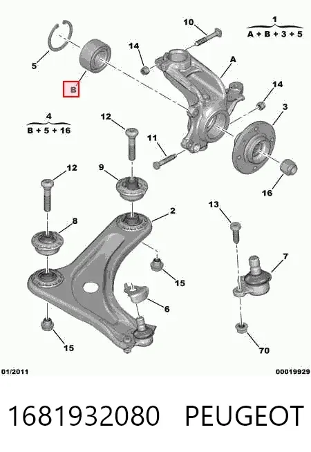 Łożysko piasty przedniej 1681932080 Peugeot/Citroen
