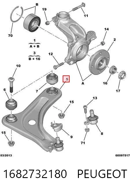 Wahacz zawieszenia przedniego dolny prawy 1682732180 Peugeot/Citroen
