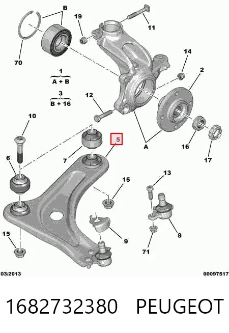 Wahacz zawieszenia przedniego dolny lewy 1682732380 Peugeot/Citroen