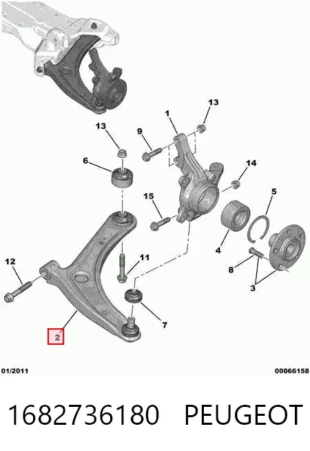 Wahacz zawieszenia przedniego dolny lewy 1682736180 Peugeot/Citroen