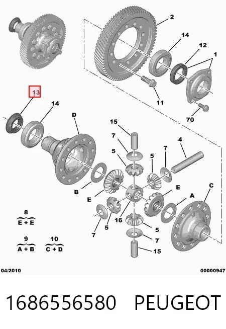 Uszczelniacz półosi prawej mostu przedniego 1686556580 Peugeot/Citroen