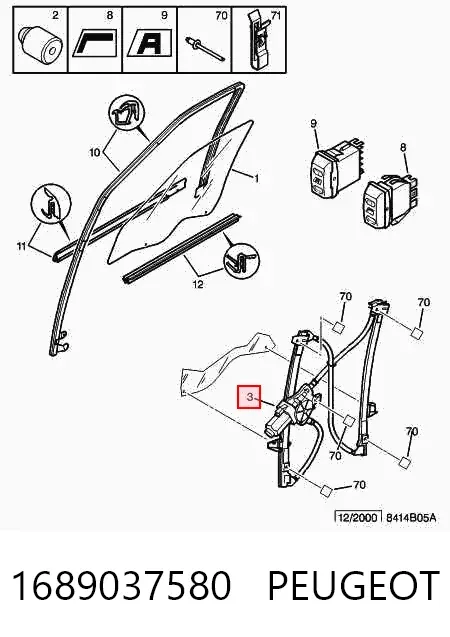 Mechanizm podnoszenia szyby drzwi przednich lewych 1689037580 Peugeot/Citroen