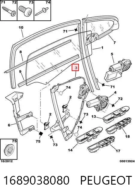Mechanizm podnoszenia szyby drzwi przednich lewych 1689038080 Peugeot/Citroen