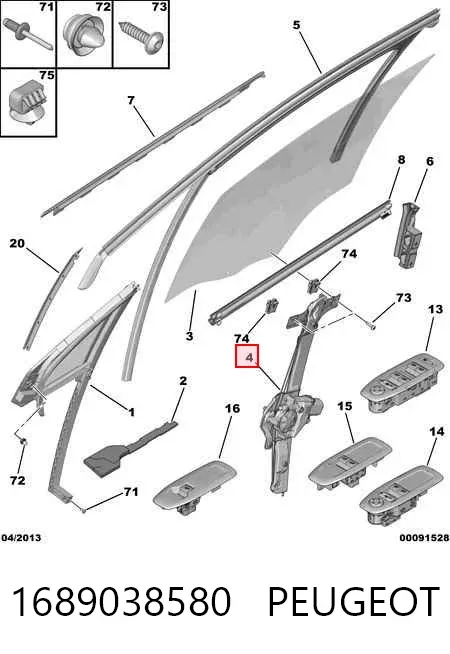 Mechanizm podnoszenia szyby drzwi przednich lewych 1689038580 Peugeot/Citroen