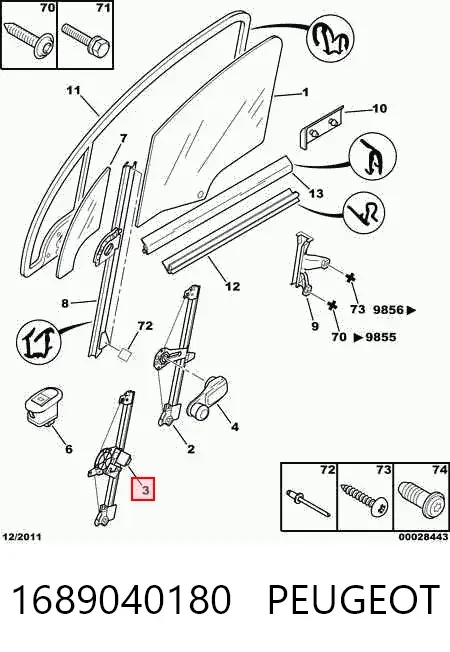 Mechanizm podnoszenia szyby drzwi przednich lewych 1689040180 Peugeot/Citroen